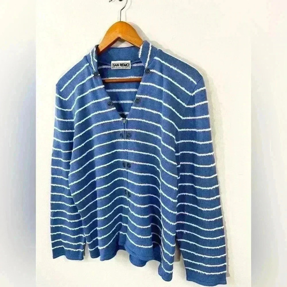 San Remo vintage blue with white stripe zip up sweater - Picture 3 of 4
